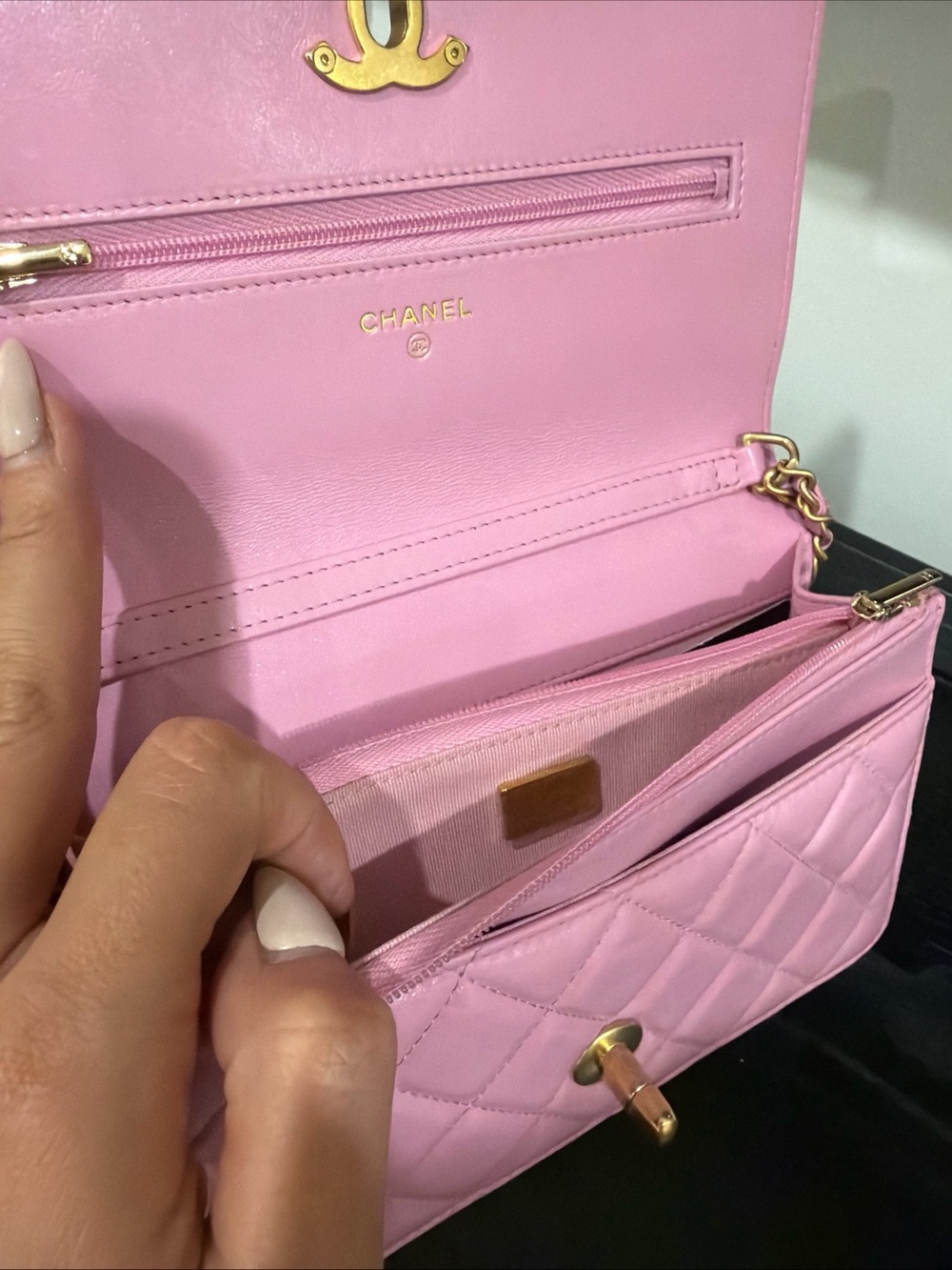 CHANEL Pink Quilted Mini Wallet on Chain with Gold CC - Picture 12 of 13